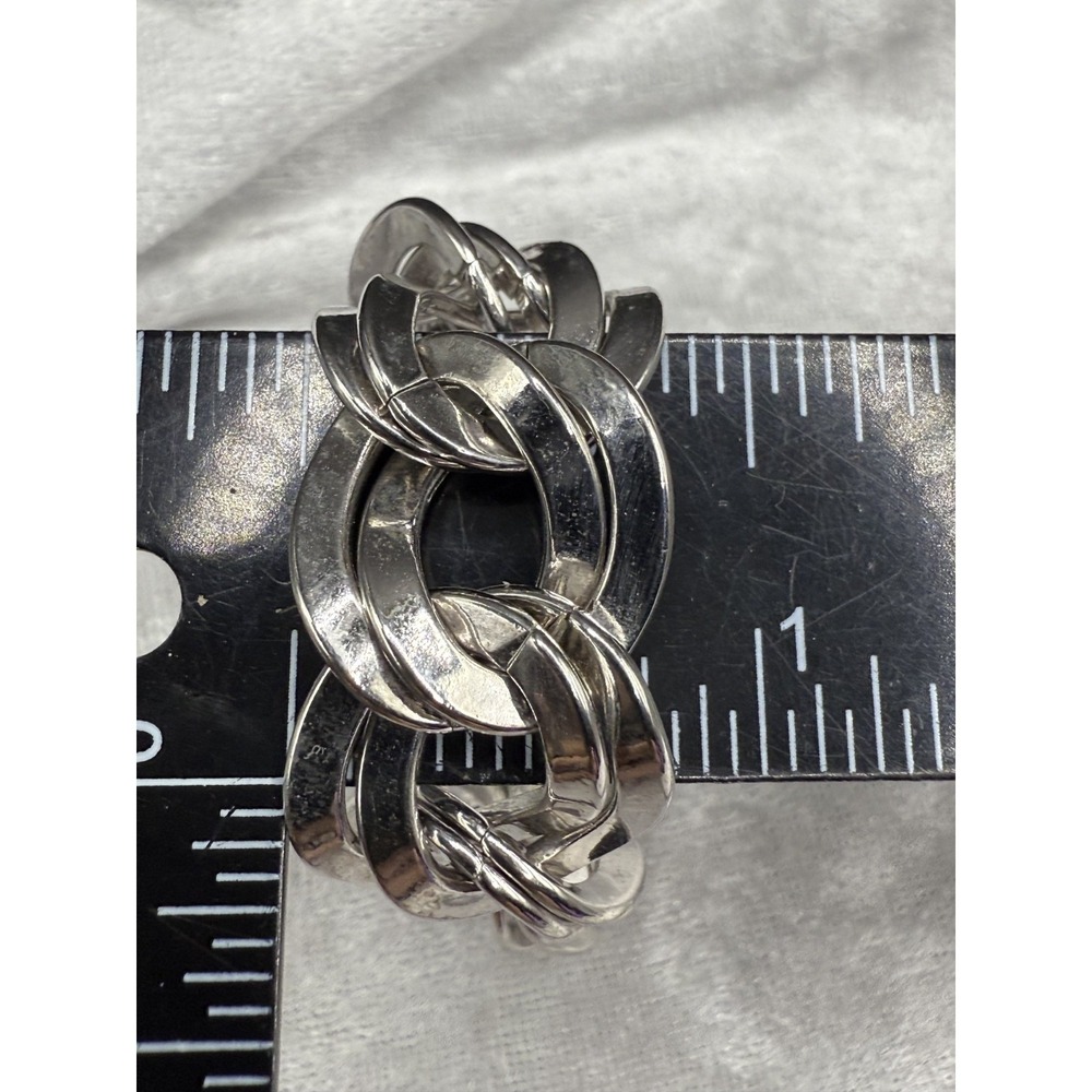 Vintage Monet Bracelet Double Link Silver Tone Signed 6.5" - Picture 6 of 7